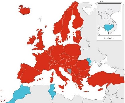 Mapa Europy - obszar patentu europejskiego