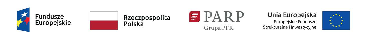Pasek logotypów: Fundusze Europejskie, Rzeczpospolita Polska, PARP Grupa PFR, Unia Europejska Europejskie Fundusze Strukturalne i Inwestycyjne