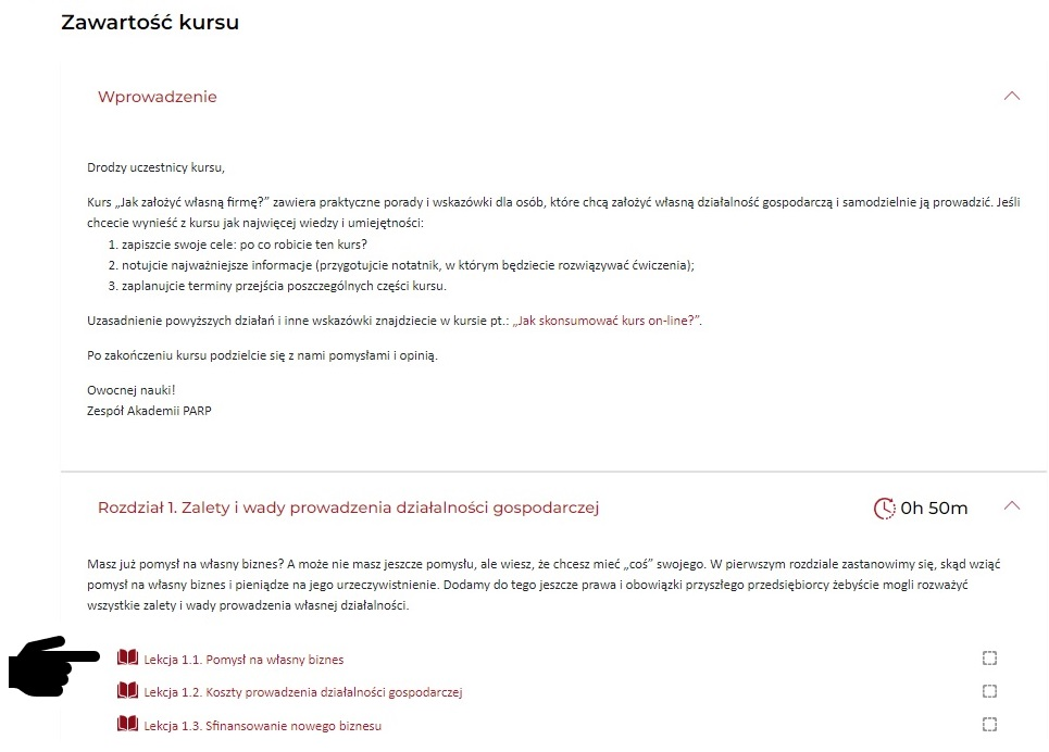 grafika przedstawiająca zawartość merytoryczną kursu online