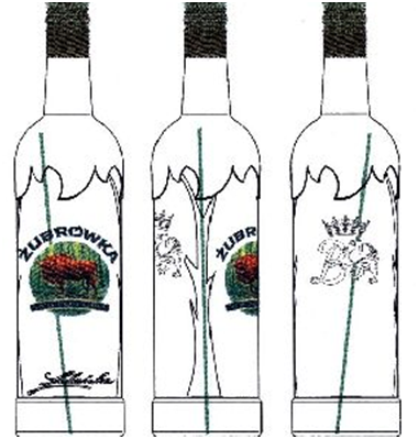 Rysunek butelki z naklejoną etykietą o treści