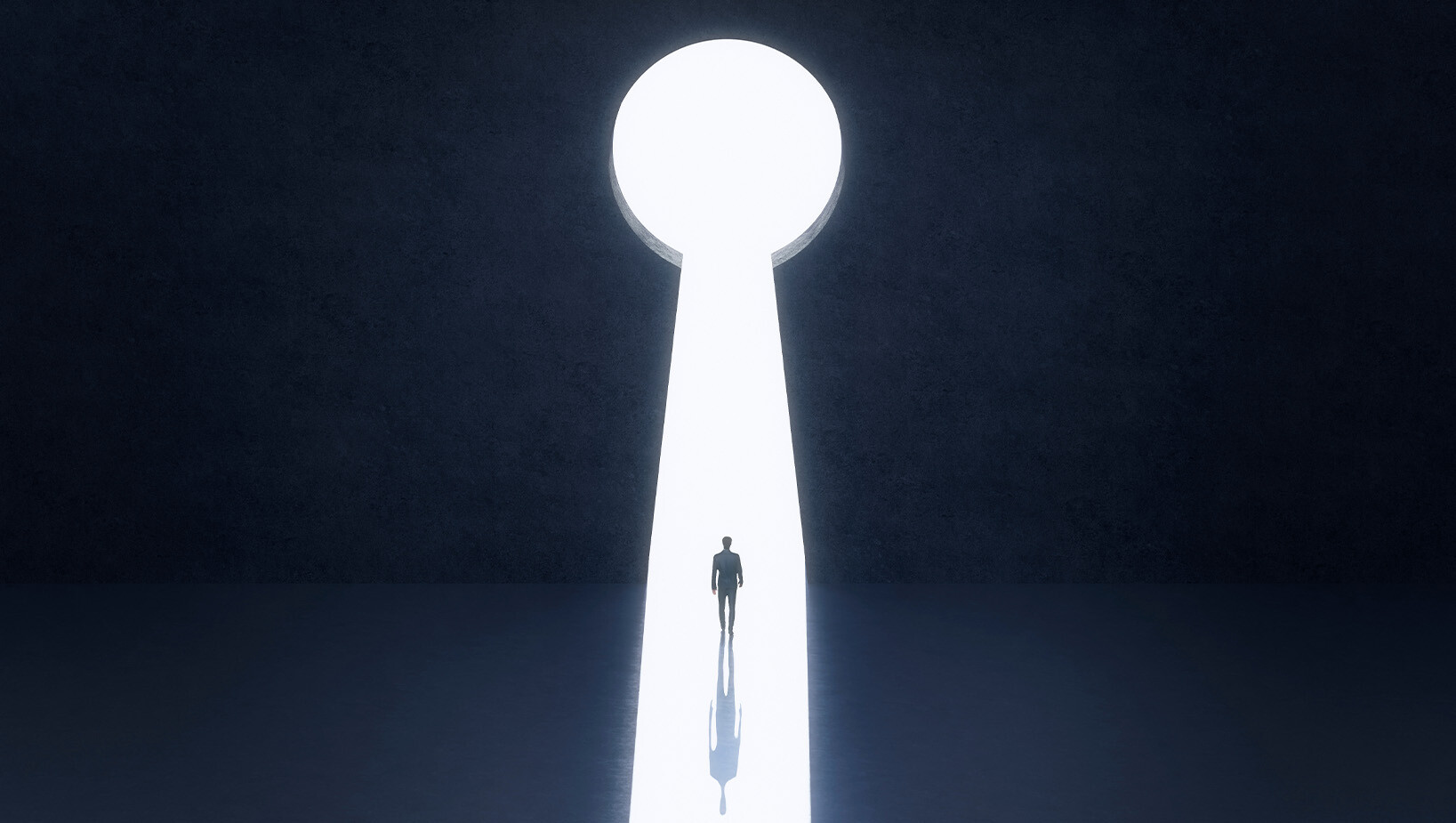 Grafika - czlowiek przechodzi przez dziurkę od klucza.