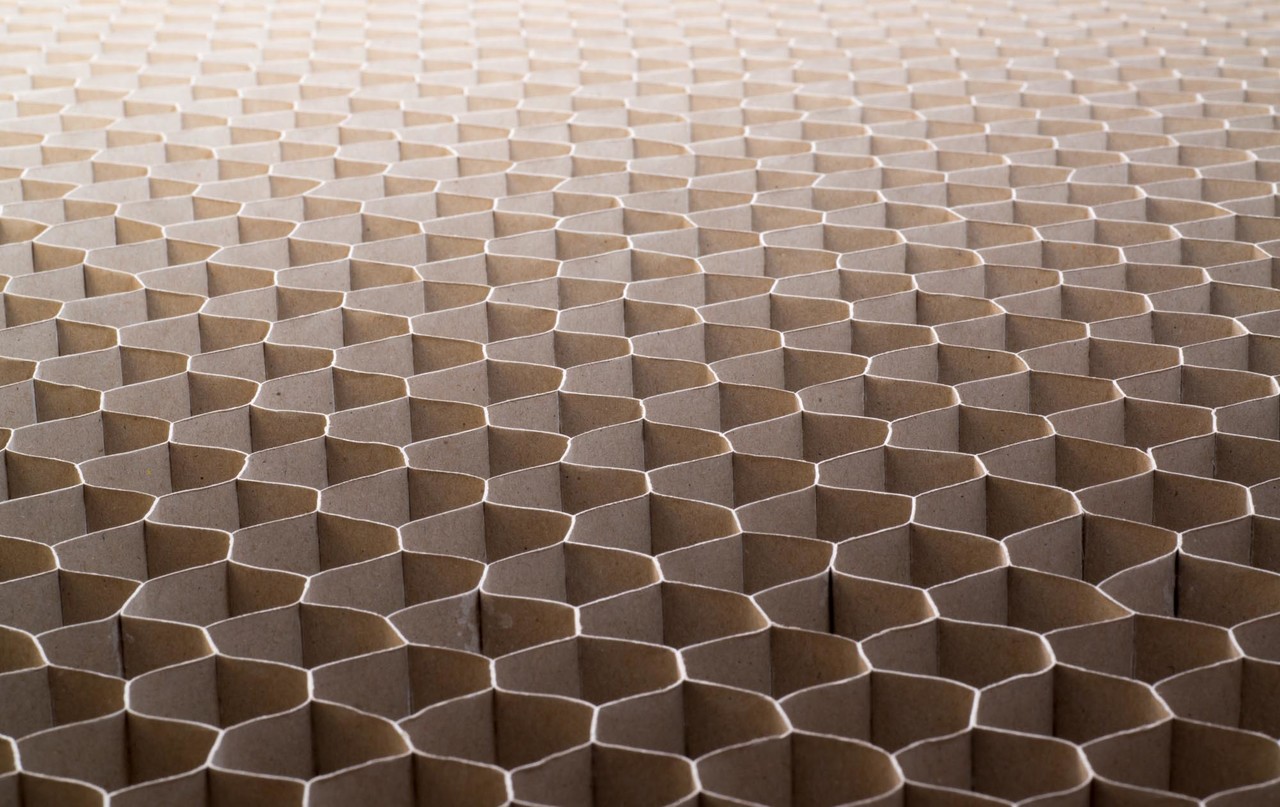 Zdjęcie przedstawia karton o strukturze plastra miodku w oddaleniu